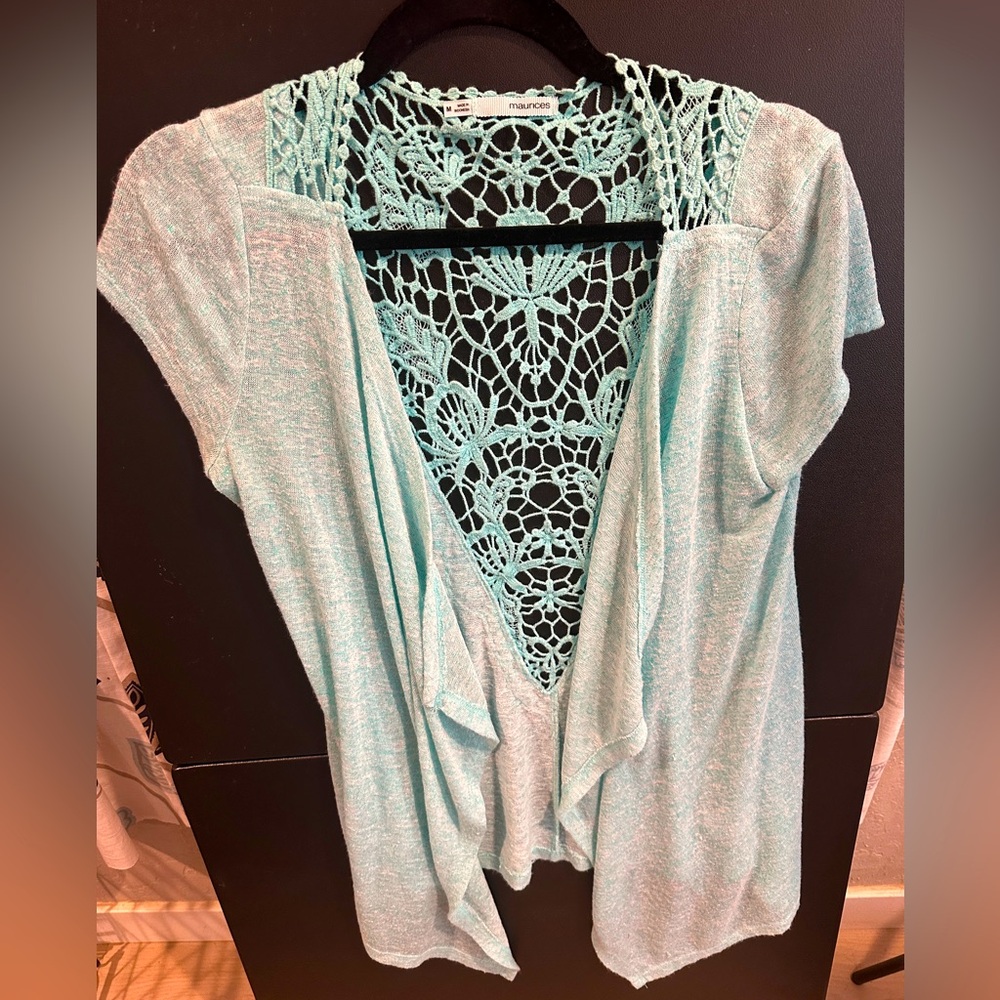 Mint/Teal Lace Back Cardigan